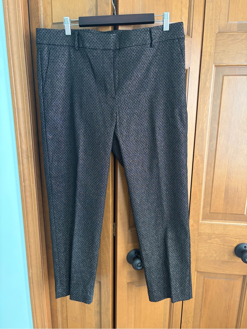 LOFT Tailored Black Patterned Cropped Pants